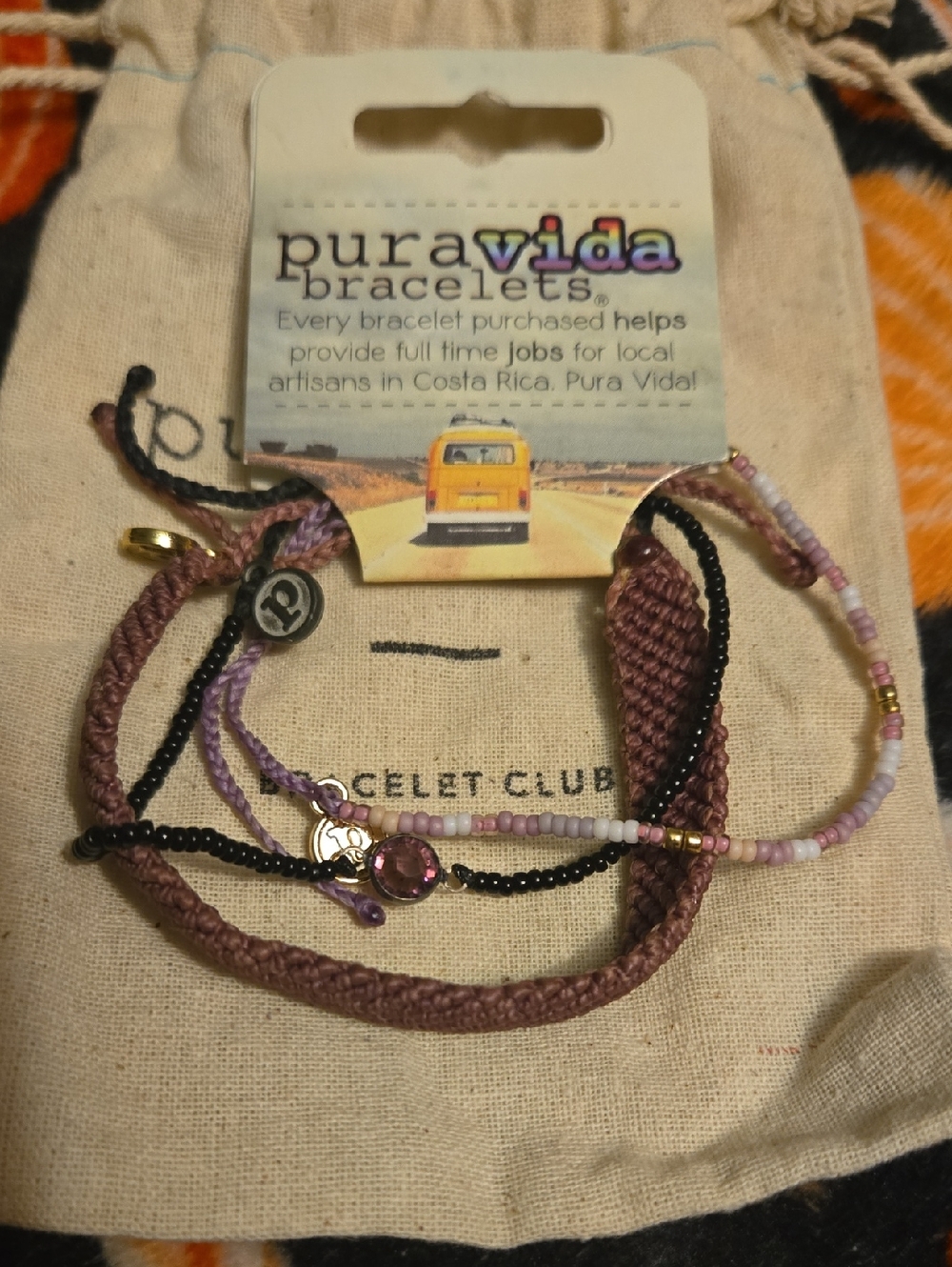 Pura Vida Pink, Purple & Black Mixed Bracelet Set